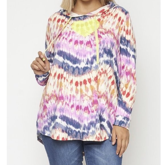 Women's Plus Size Tie Dye Long Sleeve Hoodie - Picture 3 of 3